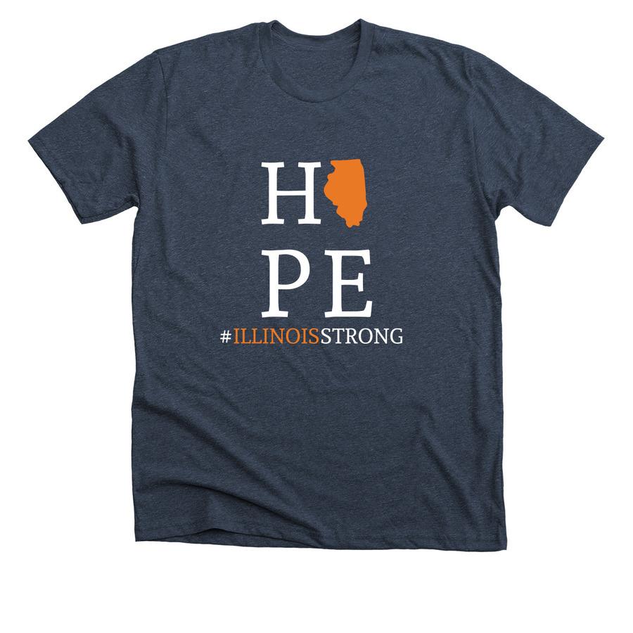 A disaster relief shirt design that says, "Hope - Illinois Strong".