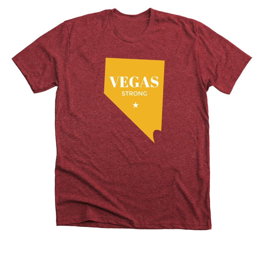 A cardinal shirt with a Nevada graphic and text that reads "Vegas strong".