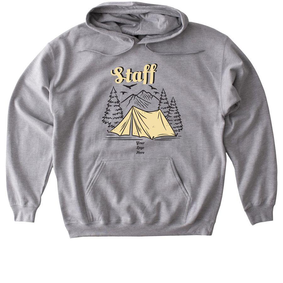 Sport Grey, Sand, White Classic Unisex Tee, Sport Grey, Stone Blue, Paragon, Sand Softstyle Pullover Hoodie, Sport Grey, Stone Blue, Paragon, Sand Softstyle Crewneck Sweatshirt  with nature illustration, logo placeholder and text: Staff