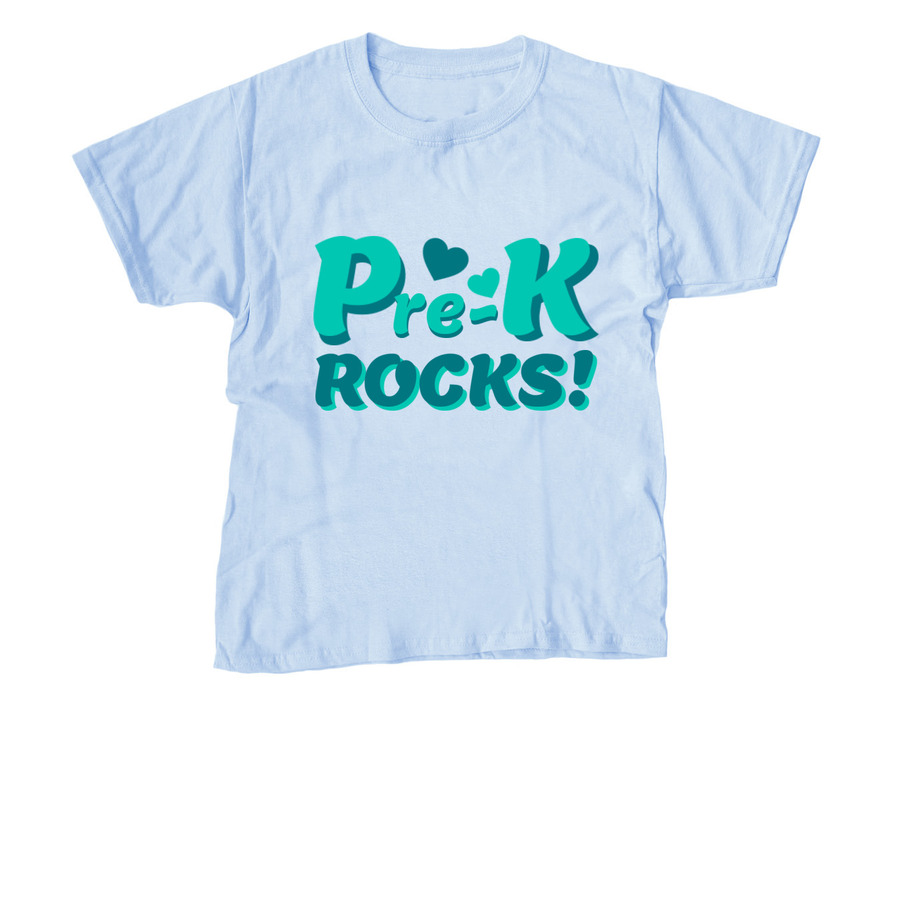 Pre-k rocks shirt design with a heart and bold lettering