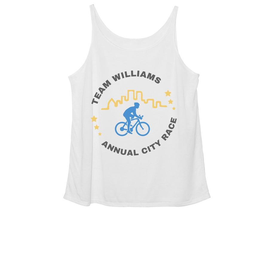 A white cycling tank top that says, "Annual city bike race".