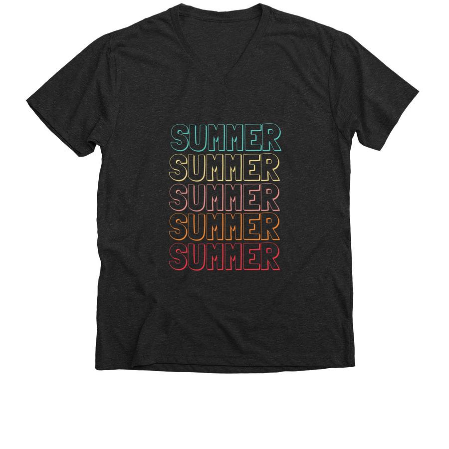 A black summer t-shirt design that says, "Summer" repeated 5 times.