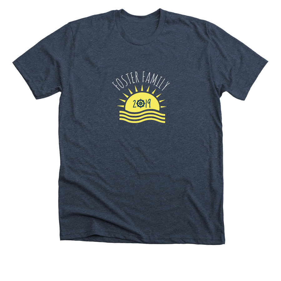 Midnight navy or white cruise t-shirt design with sunset