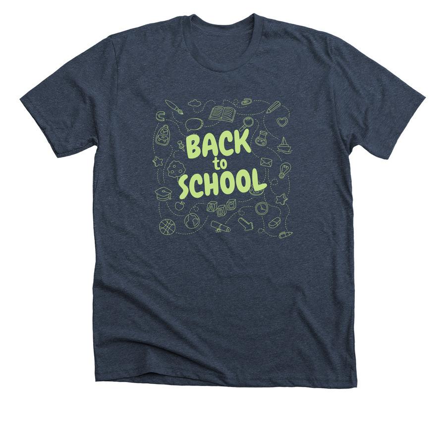 A back to school shirt design on a navy blue shirt