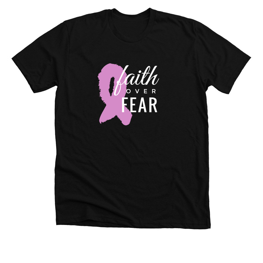 Black cancer awarness t-shirt design with text saying "faith over fear"