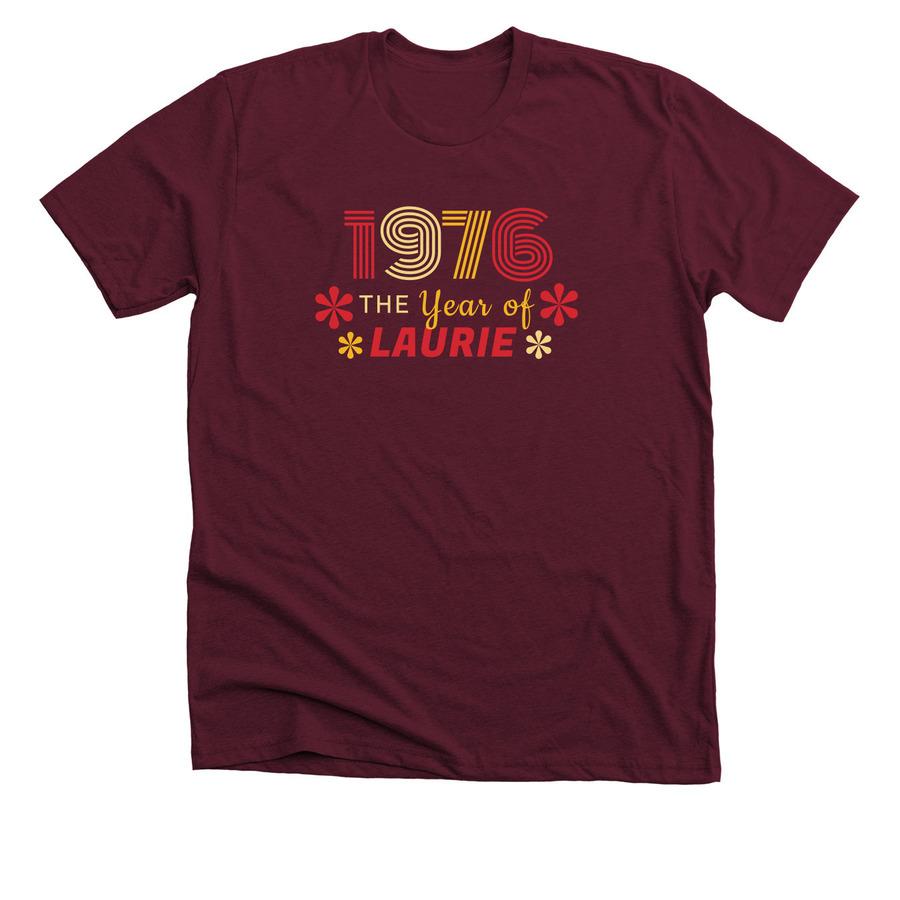 Black birthday t-shirt design with text saying "the year of ______"