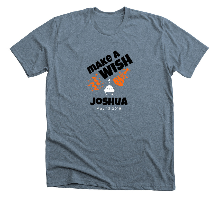 Indigo birthday t-shirt design with text saying "make a wish"