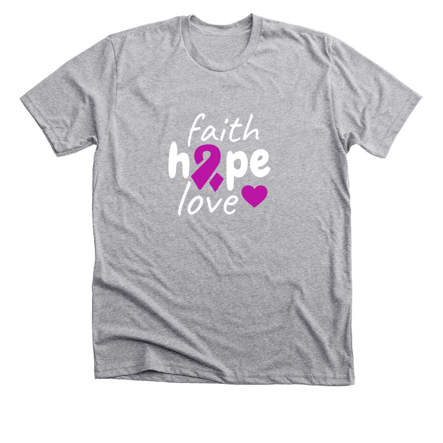 Grey breast cancer awareness t-shirt design with text saying "faith hope love"