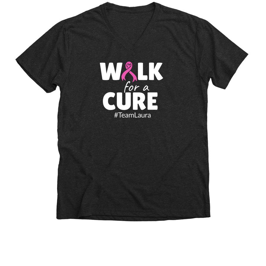 A shirt design that says "Walk for a Cure" and a light pink cancer ribbon.