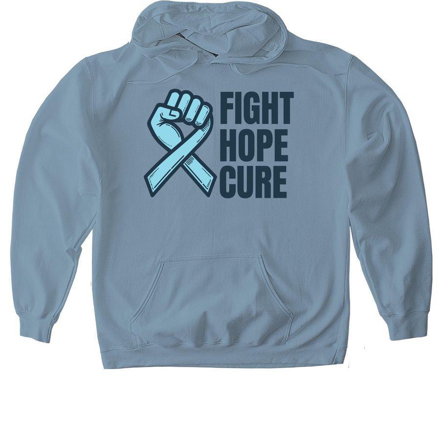 Premium Unisex Tee, Comfort Colors Unisex Tee, Softstyle Pullover Hoodie fundraising template with fist-shaped ribbon and customizable text: Fight, Hope, Cure