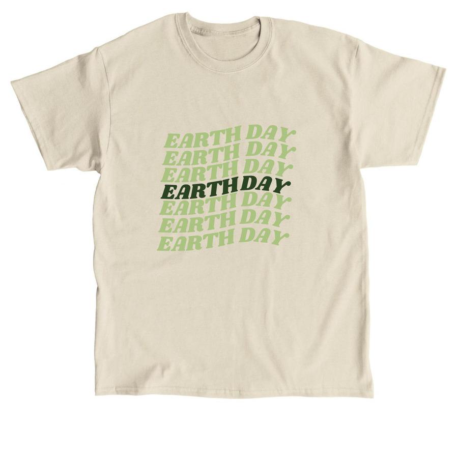 A spring shirt design that has repeating text that says, "Earth day".