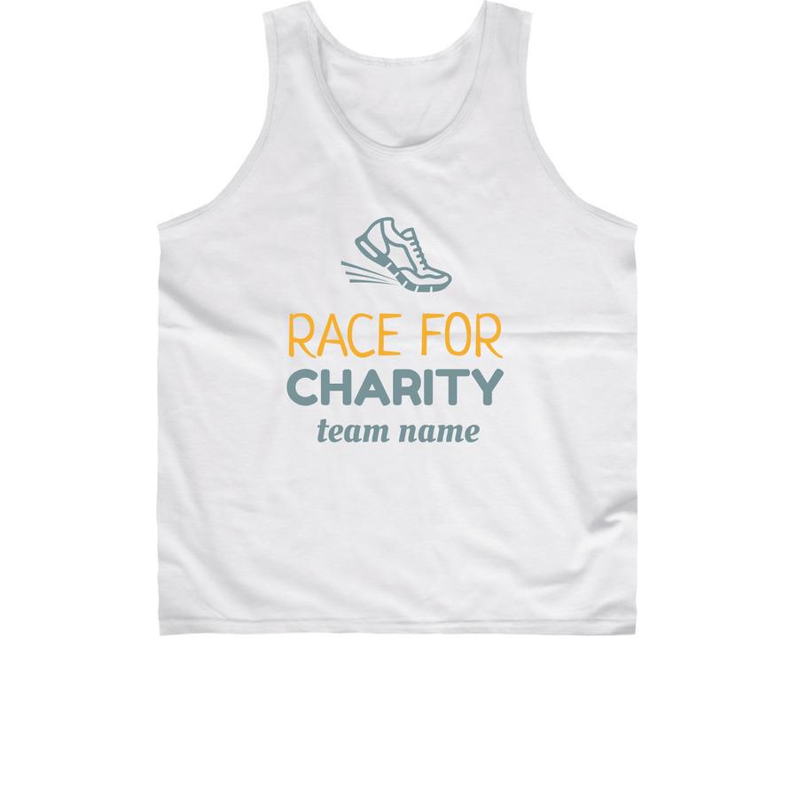 A white 5k tank top that says, "Race for charity".