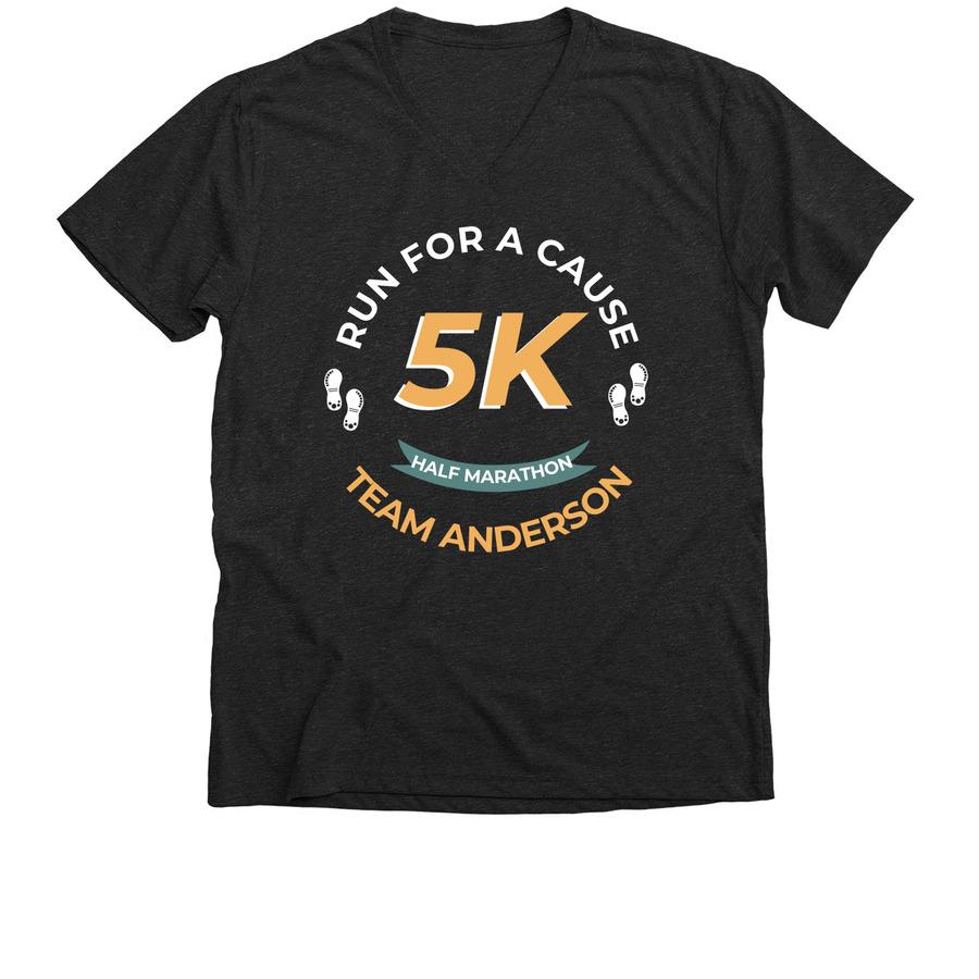 A charcoal 5k shirt that says, "Run for a cause - team Anderson".