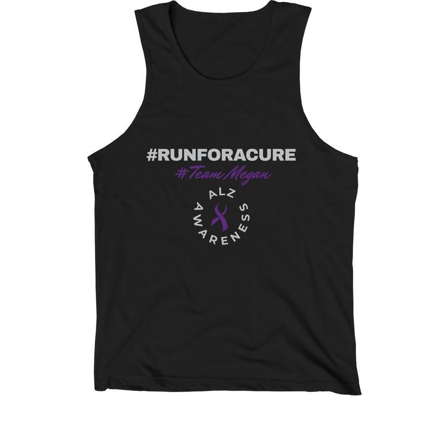 A black running tank top that says, "#runforacure".