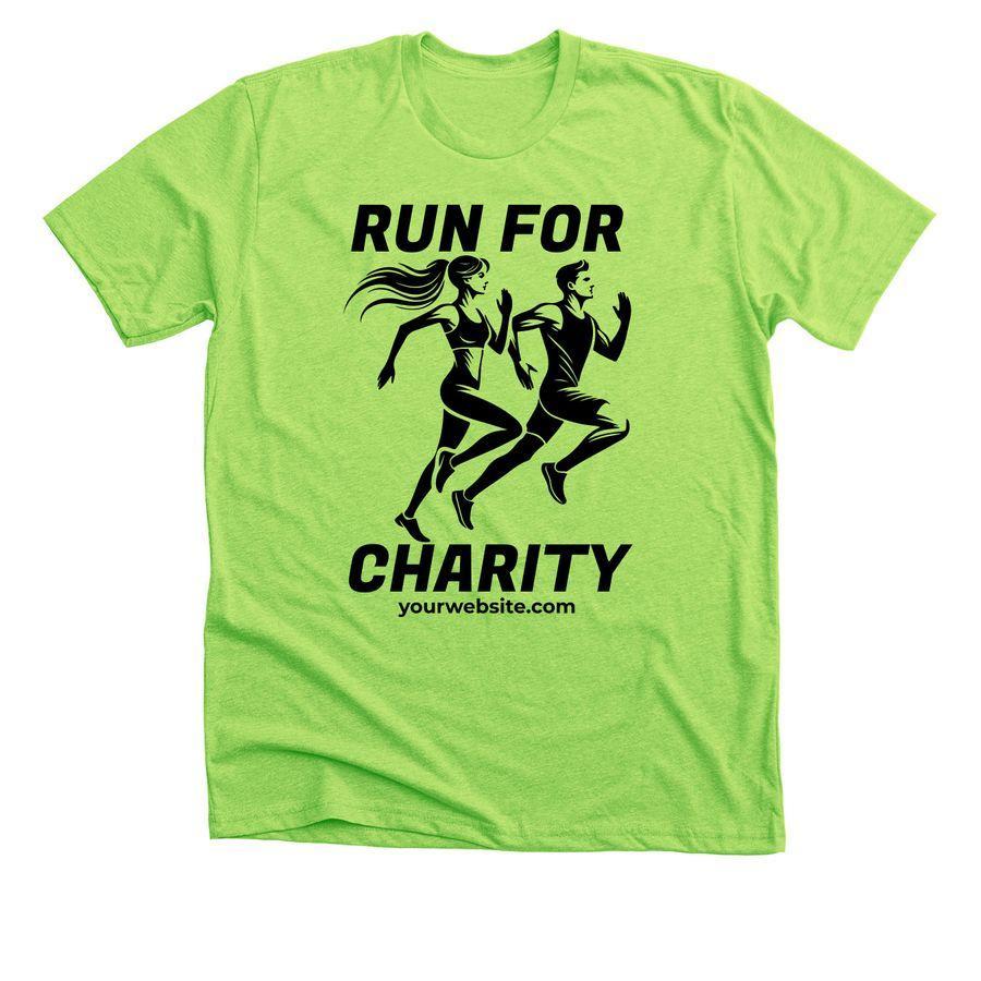 Premium Unisex Tee, Classic Unisex Tee Fundraising design template with illustration of two people running and customizable text: Run for Charity