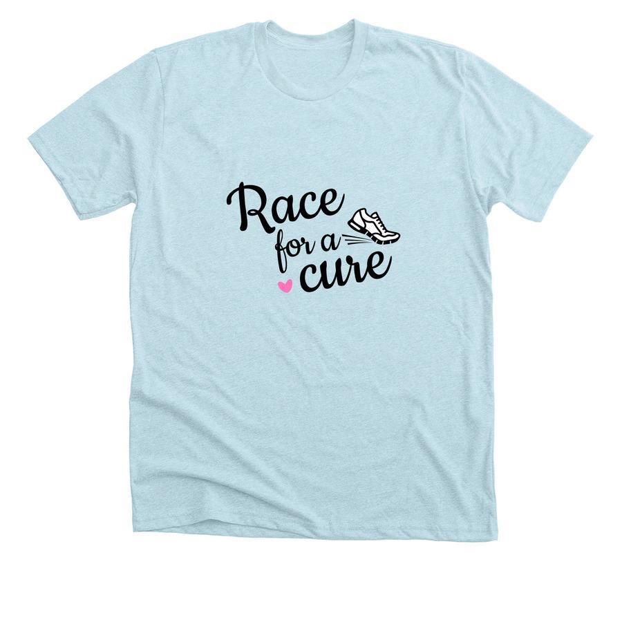A fundraising shirt design that says "Race for a Cure".
