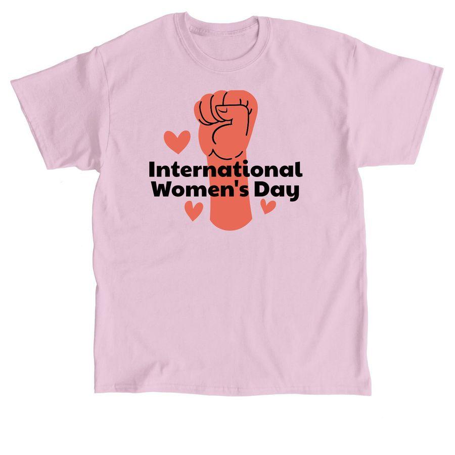 Classic Unisex Tee, American Apparel Cotton Blend Tee with fist and hearts illustration and text: International Women's Day