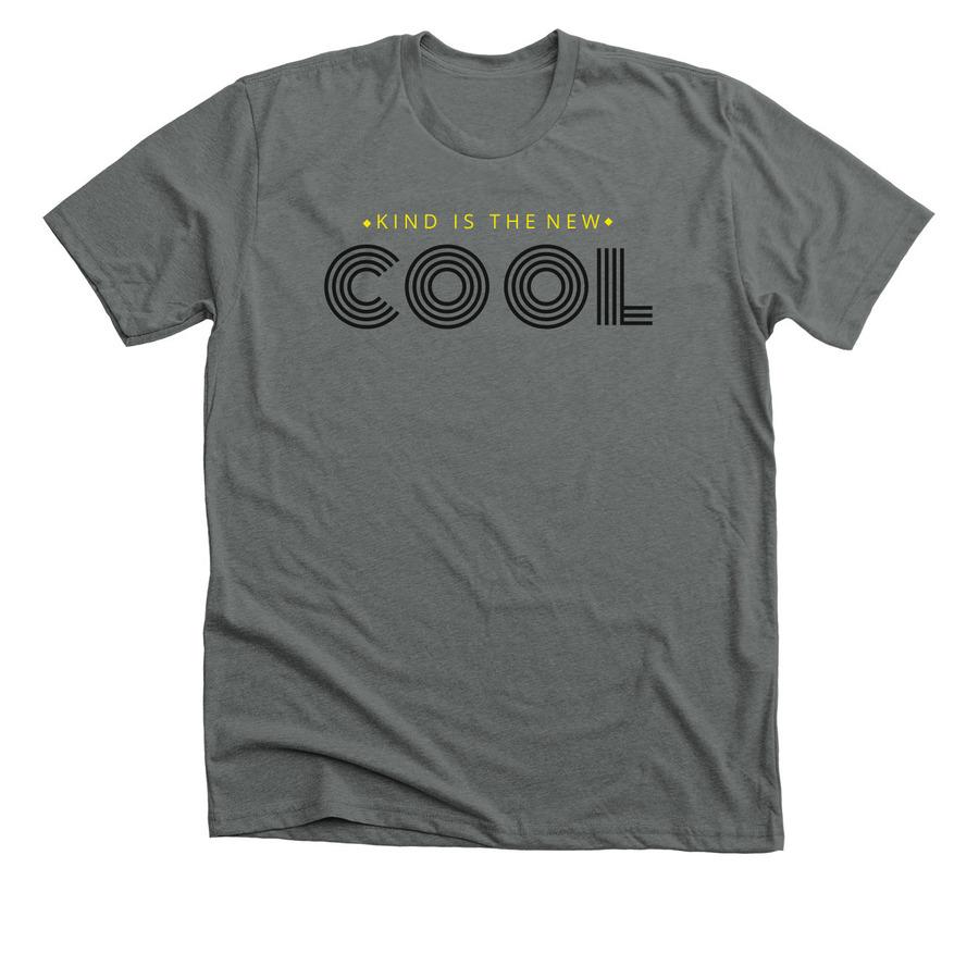 A heavy metal grey typography shirt that says, "Kind is the new cool".