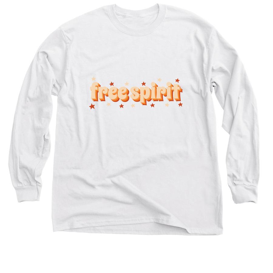 A white retro shirt with a design that says "Free spirit".