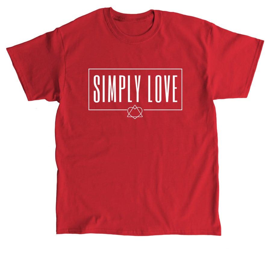 A red adoption shirt that says "Simply Love".