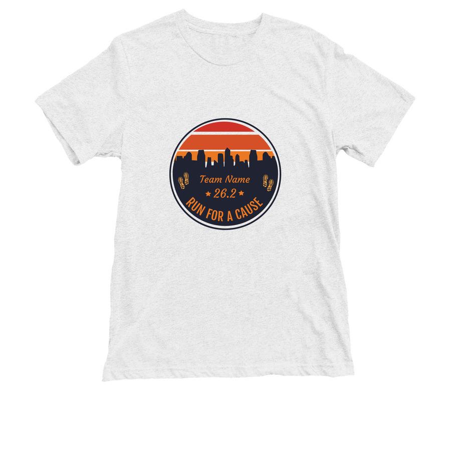 A white marathon shirt that says, "Marathon - run for a cause".