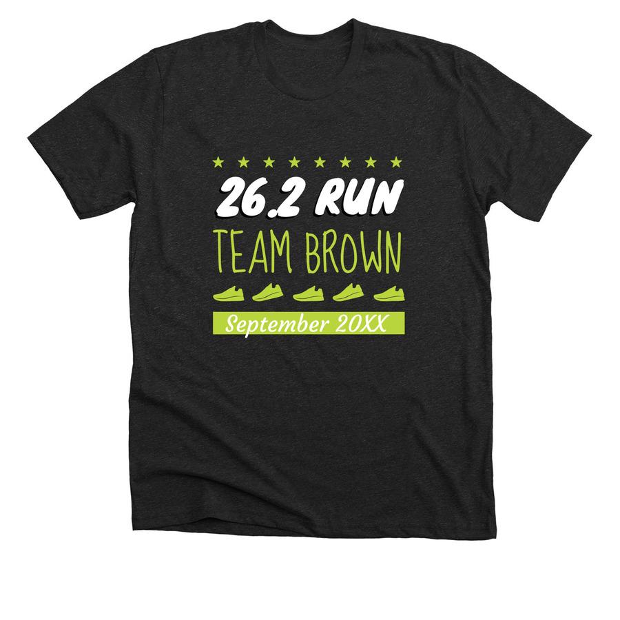 A black marathon shirt that says, "Marathon - team brown".
