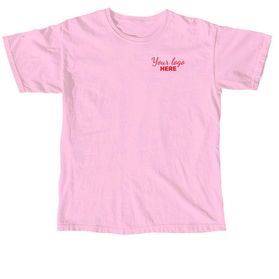 Blossom pink, Butter yellow and Cream Comfort Colors Unisex Tee, Desert Rose and Snow Cone Classic Tie Dye Tee with pocket logo placeholder and heart illustration on the back with the text: Our Volunteers are all heart