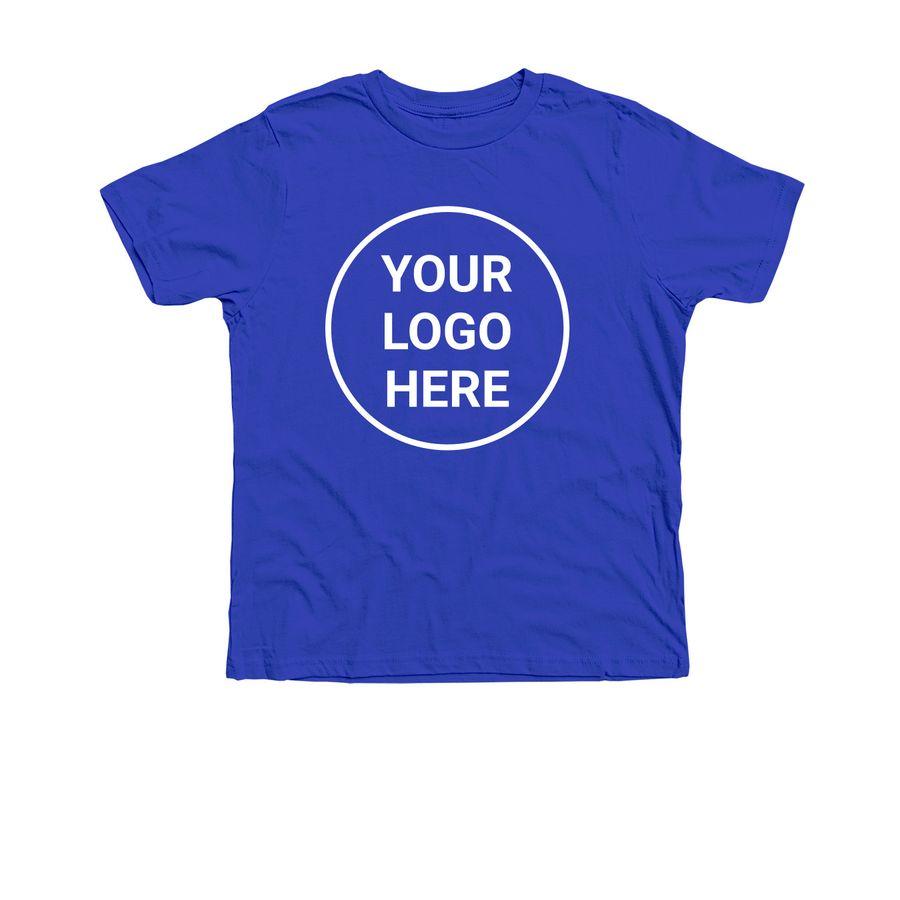 Royal blue, Turquois, Gold yellow, Red, and Purple Premium Youth Tee with logo placeholder on the chest, and text: Volunteer on the back