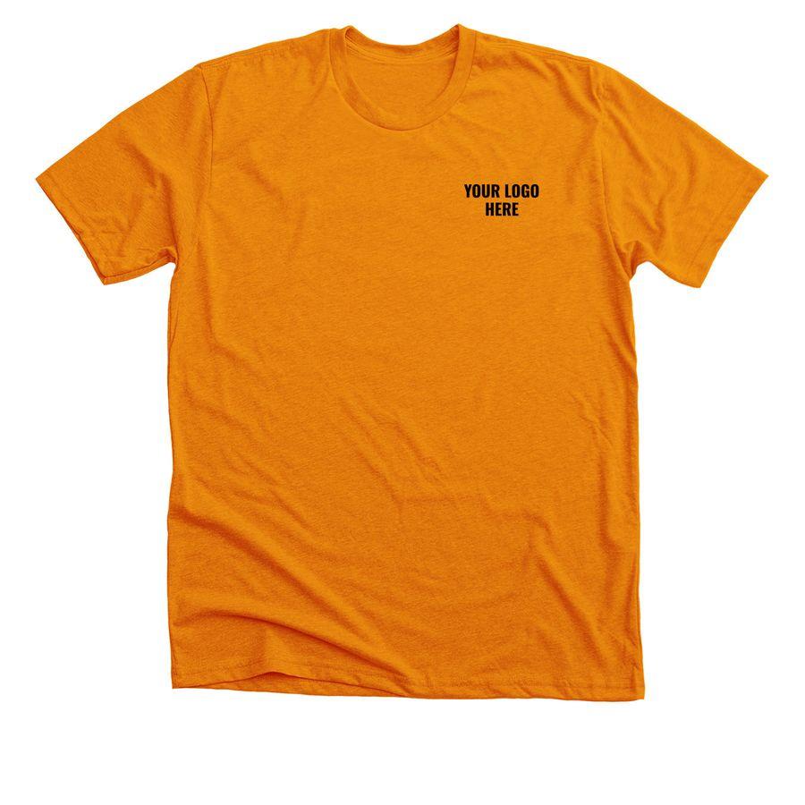 Orange and Cream Premium Unisex Tee, Sand Softstyle Crewneck Sweatshirt with pocket logo placeholder and back text: "We got you" and "Volunteer"