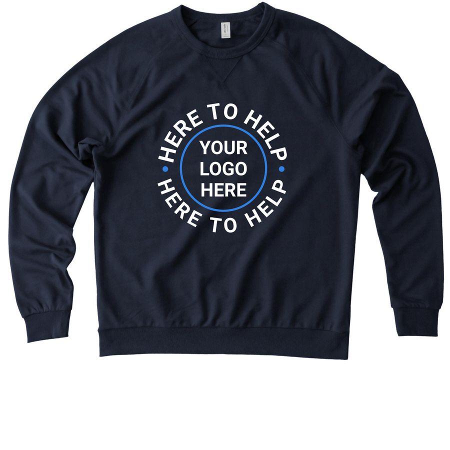 Space Black, Aluminum Grey Allmade Eco Triblend Women?s Scoop Neck Tee, Deep Black, Night Sky Navy, Oceanic Teal Allmade Heavyweight Recycled Cotton Tee, Deep Black, Aluminum Grey, Rise Up Red, Allmade Eco Triblend Tank, Deep Black, Terrain Grey, Night Sky Navy Allmade Organic French Terry Crewneck Sweatshirt with logo placeholder and text: Here to help