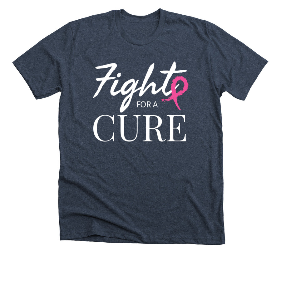 midnight navy shirt with fight for a cure text and pink ribbon image