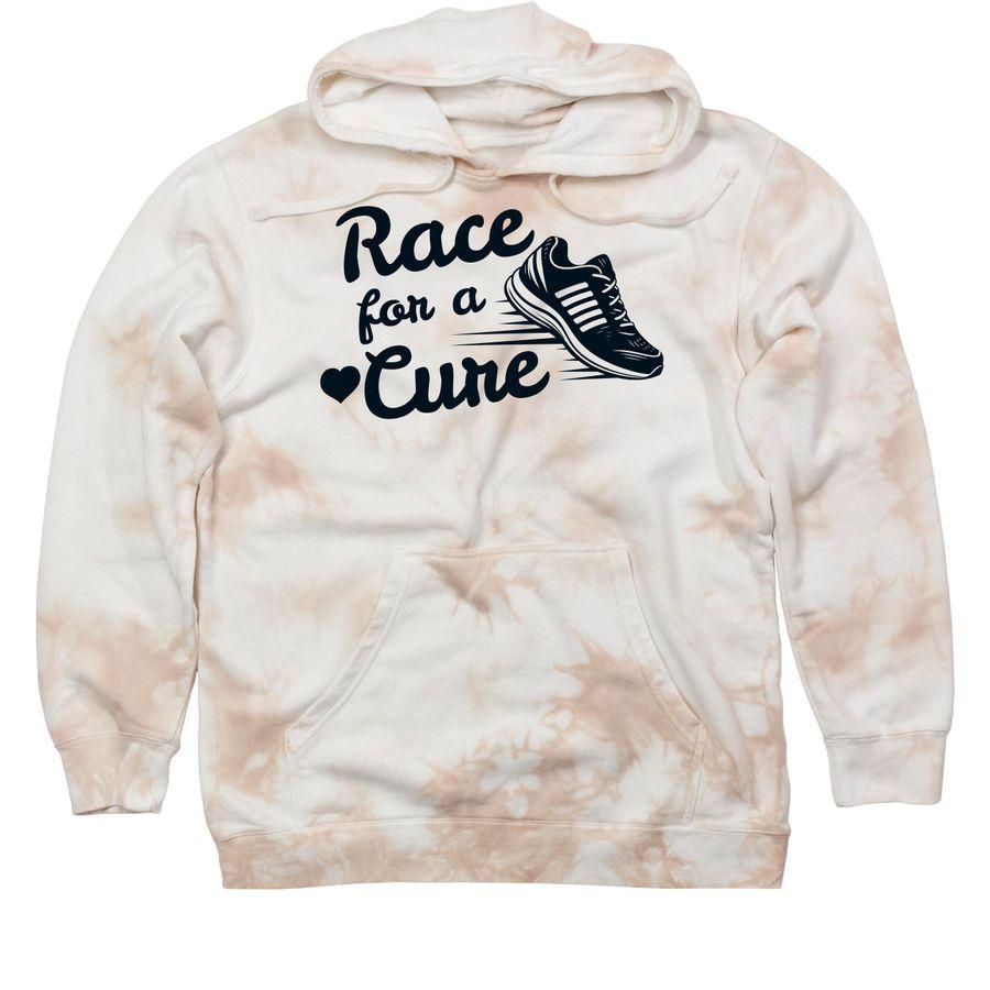 Classic Tie Dye Tee, Tie Dye Pullover HoodieFundraising design template with illustration of a running shoe, heart and customizable text: Race for a Cure