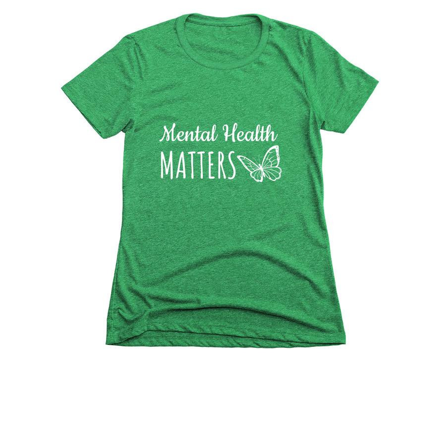 A fundraising shirt design that says, "Mental health matters".