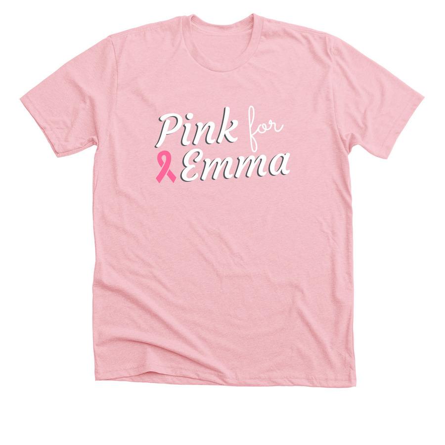 A fundraising shirt design that says "Pink for Emma".