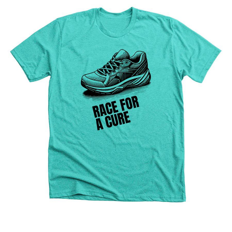 Pullover Hoodie, Premium Unisex Tee Fundraising design template with illustration of a running shoe and customizable text: Race for a Cure