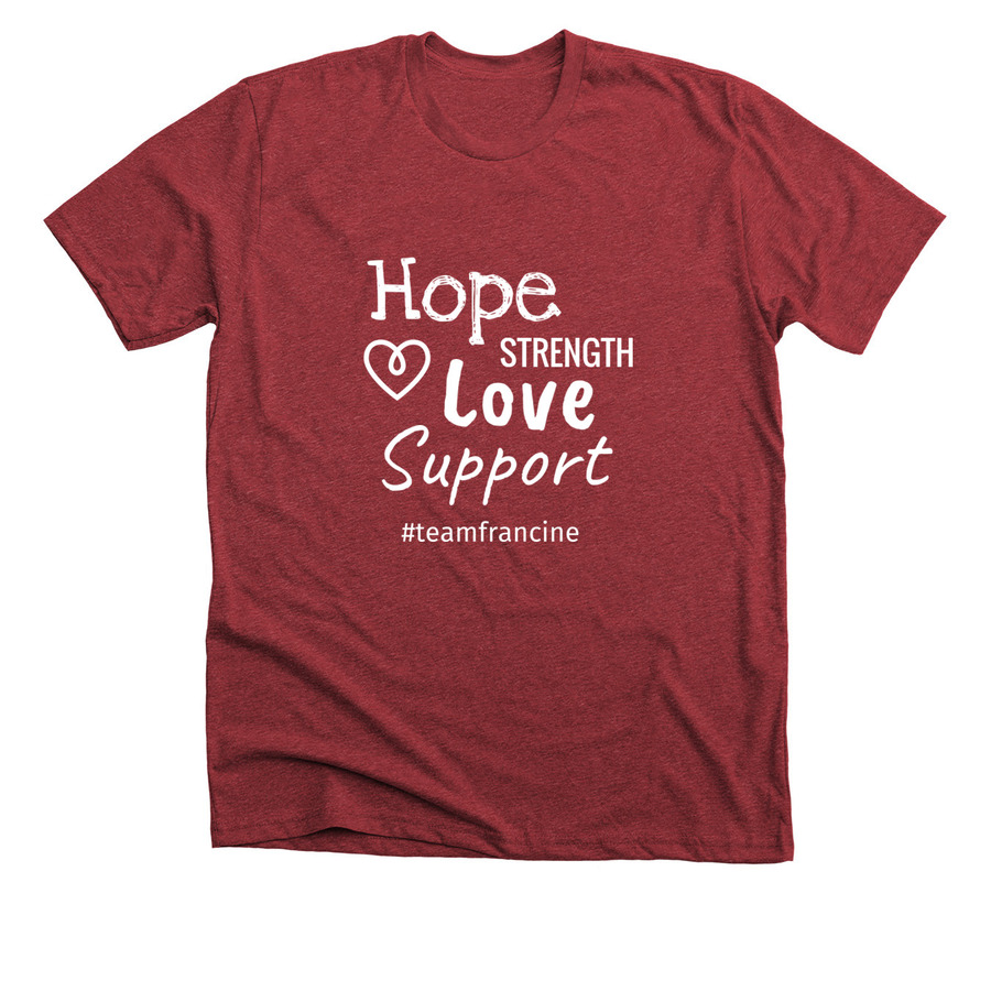 cardinal shirt with hope strength love and support text and heart outline image