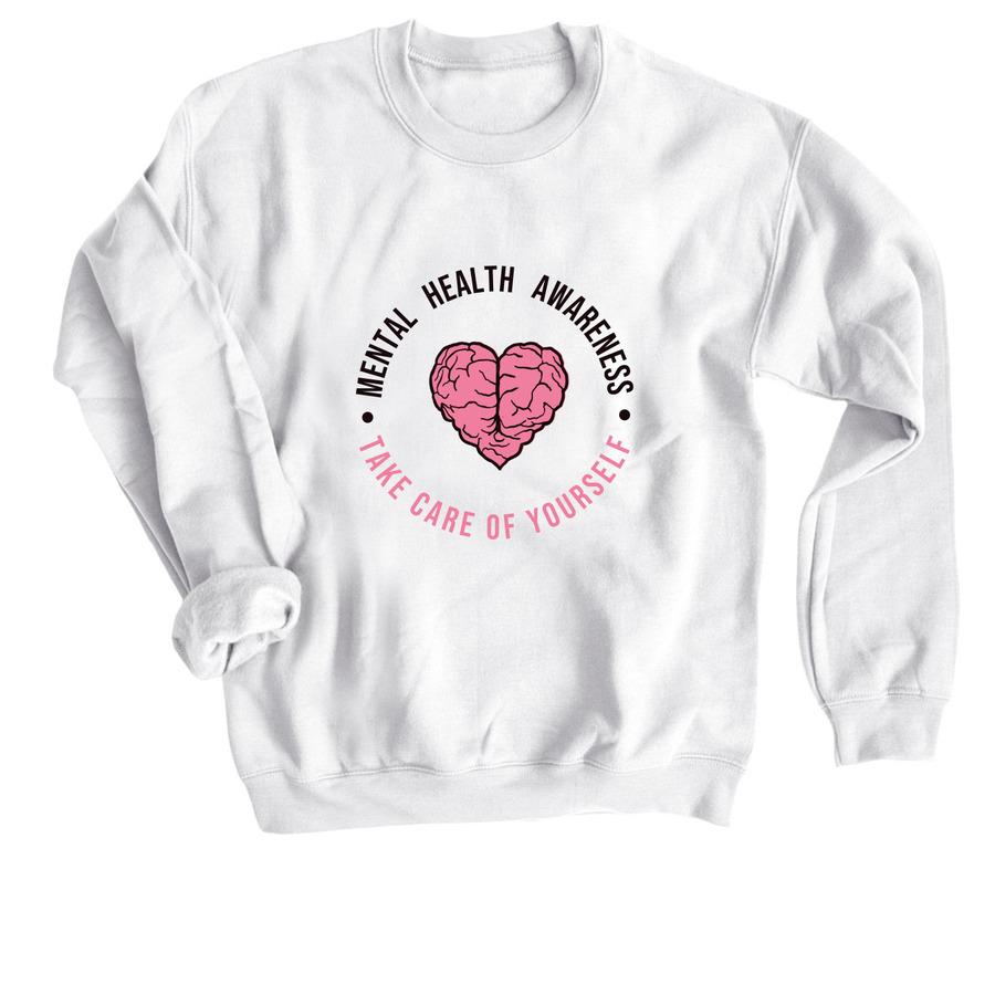 A fundraising shirt design that says, "Mental health awareness - take care of yourself".