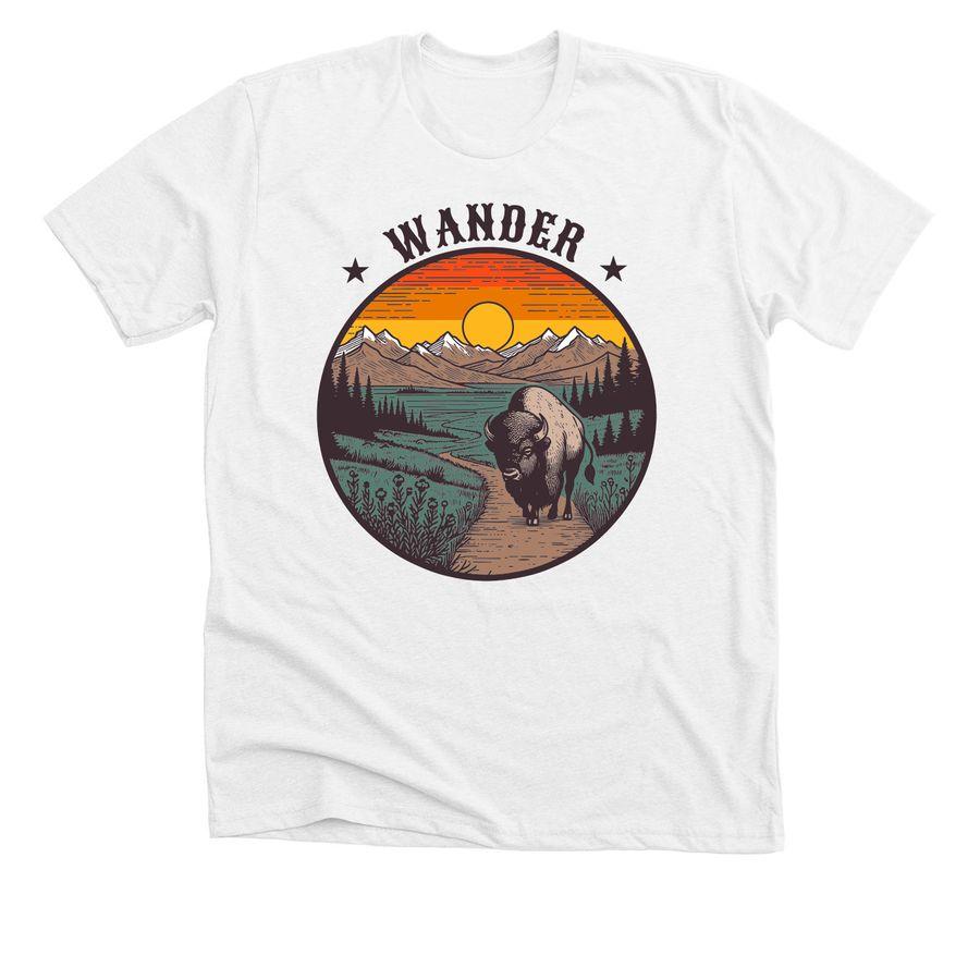 Premium Unisex Tee, Comfort Colors Unisex Tee with a buffalo illustration and the text: Wander