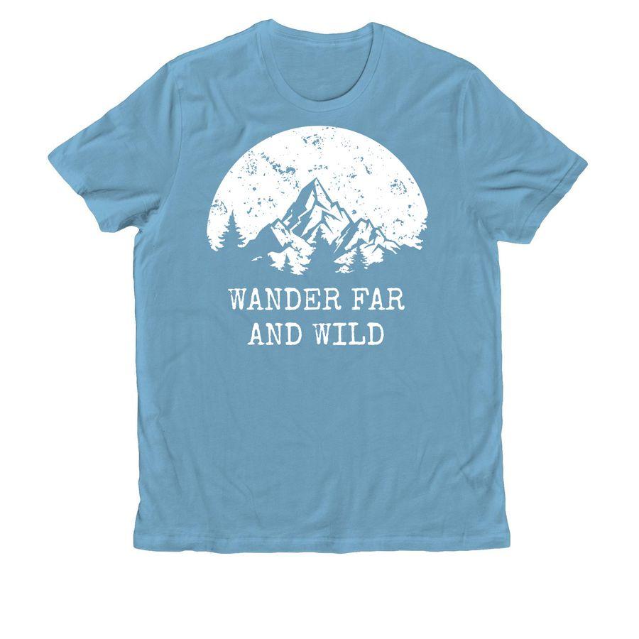 Allmade Organic Cotton Unisex Tee, Allmade Eco Triblend Unisex Tee with mountain  illustration and text wander far and wild