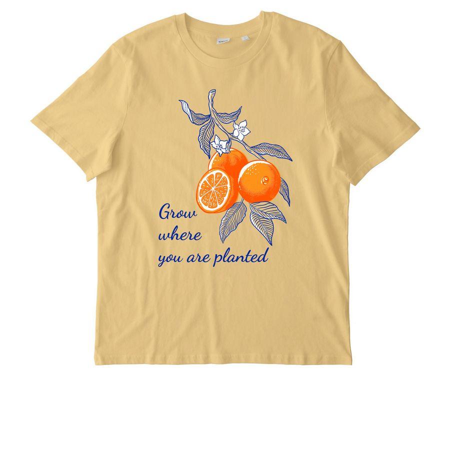 Stanley/Stella Unisex Creator 2.0 Tee, Stanley/Stella Unisex Crafter Tee with illustration of Oranges and the text: Grow where you are planted