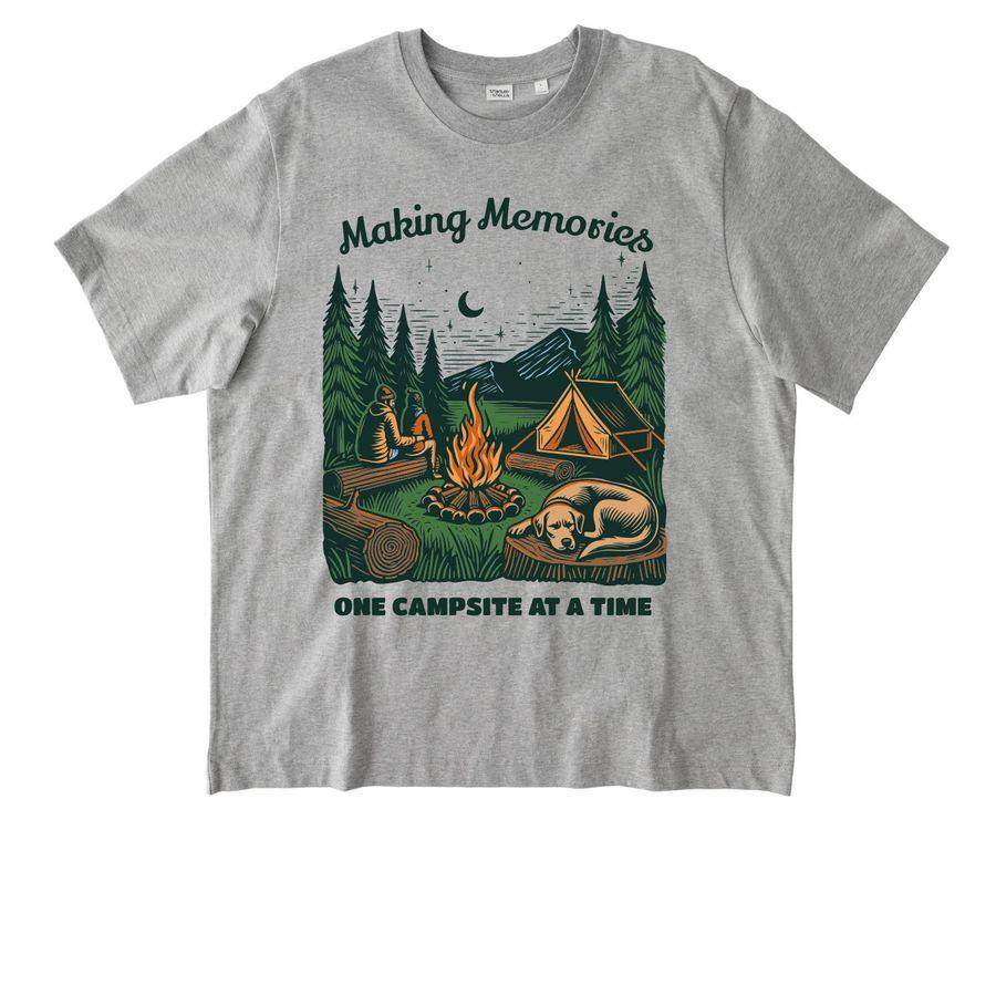 Stanley/Stella Unisex Freestyler Heavyweight Tee with premium illustration of a camping site under the moonlight and the text: Making memories, one camping at a time