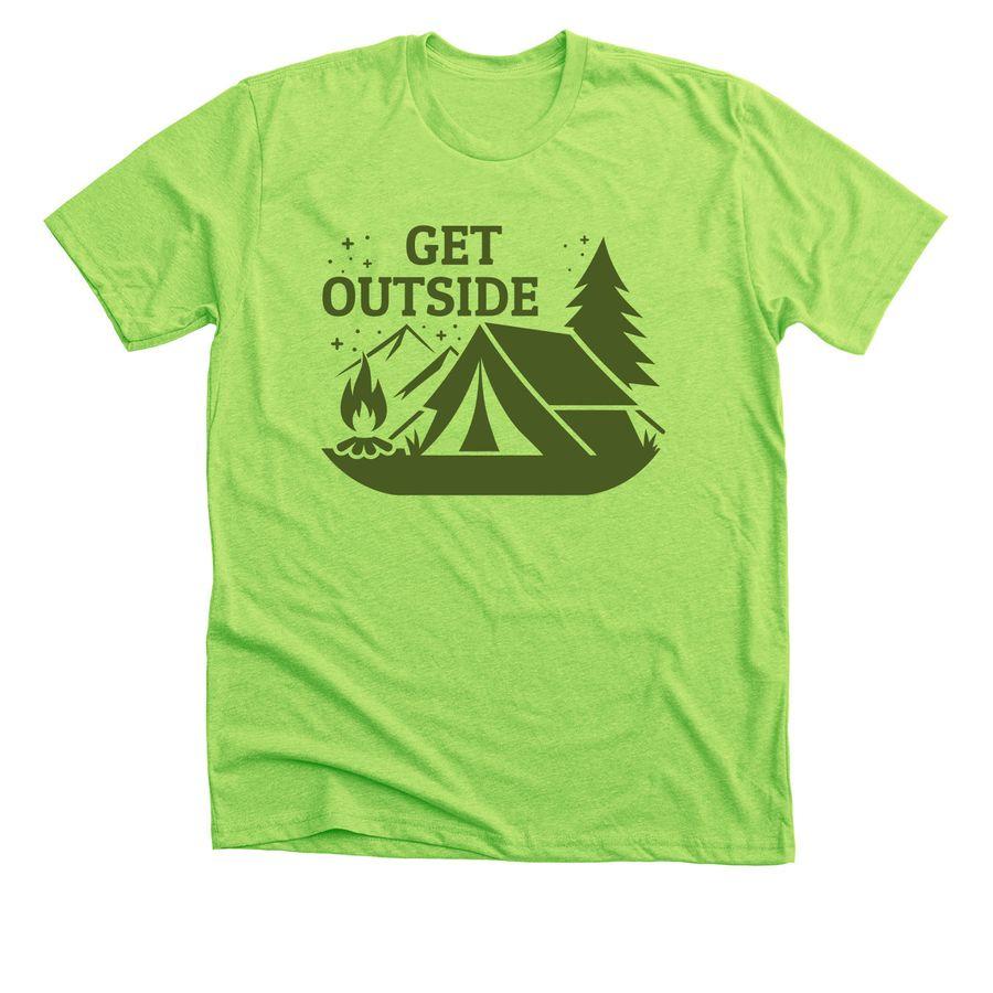 A premium unisex Tee and a classic unisex Tee featuring a simple tent illustration and the text "I love camping."