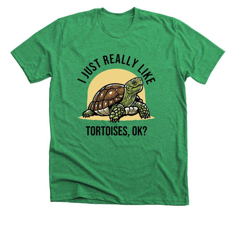 Premium Unisex Tee,Youth Unisex Tee with illustration of a tortoise and the text: I just really like tortoises, ok?