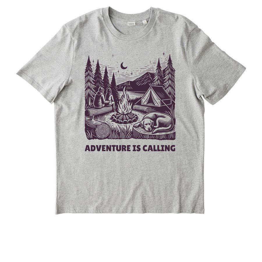 Stanley/Stella Unisex Creator 2.0 Tee,  Stanley/Stella Unisex Crafter Tee with an illustration of a camping site under the moonlight and the text: Adventure is calling