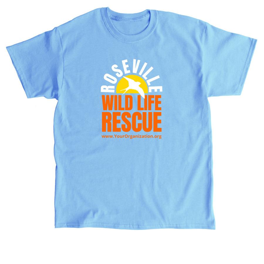 A light blue nature t-shirt that says, "Roseville wildlife rescue".