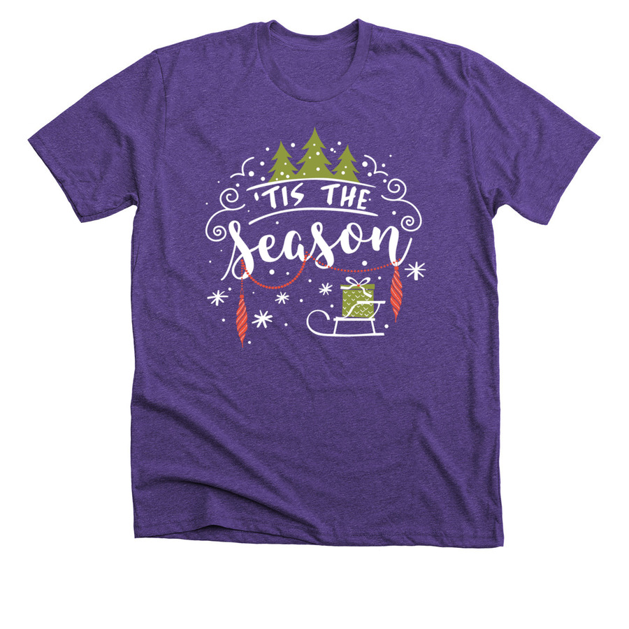 Holiday shirt design with a sleigh and snowflakes