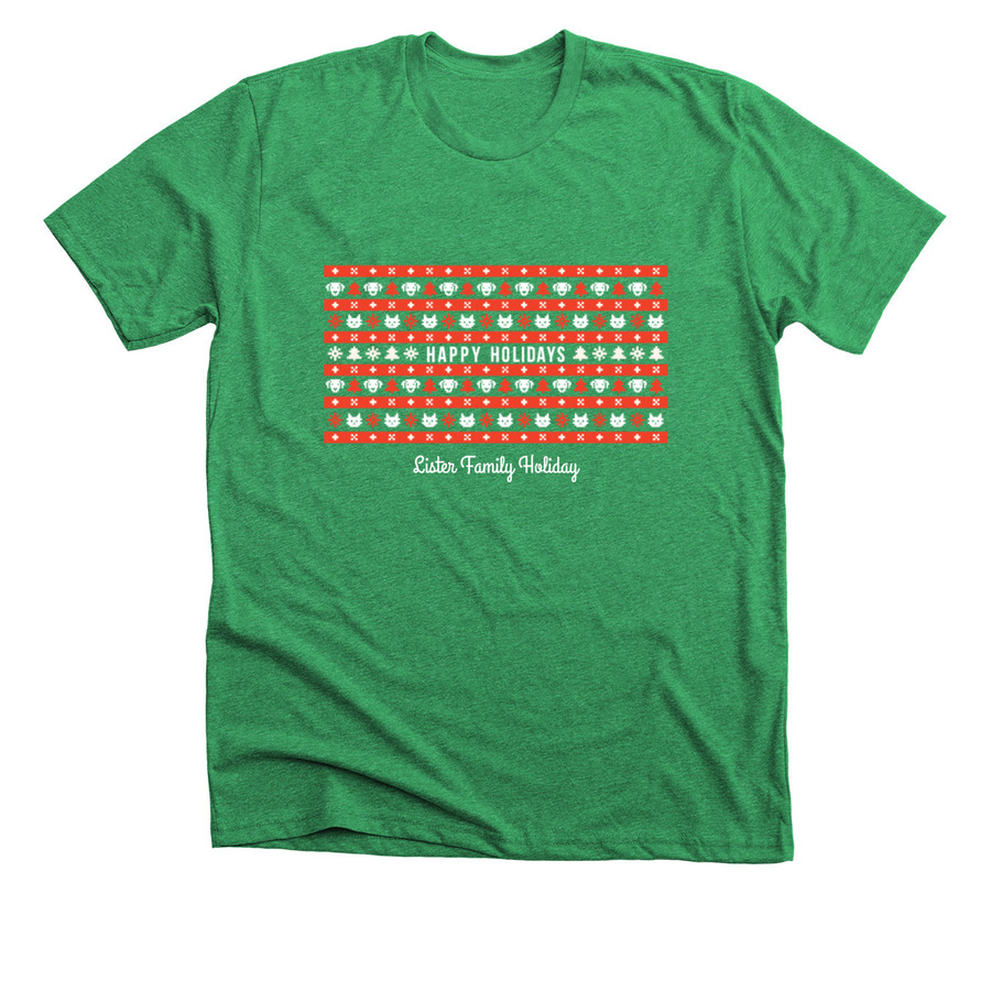 Holiday shirt design with a tree and dog pattern