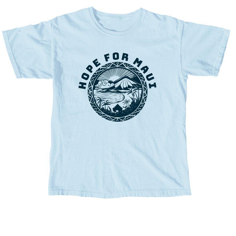 A light blue tee with a "Hope for Maui" design