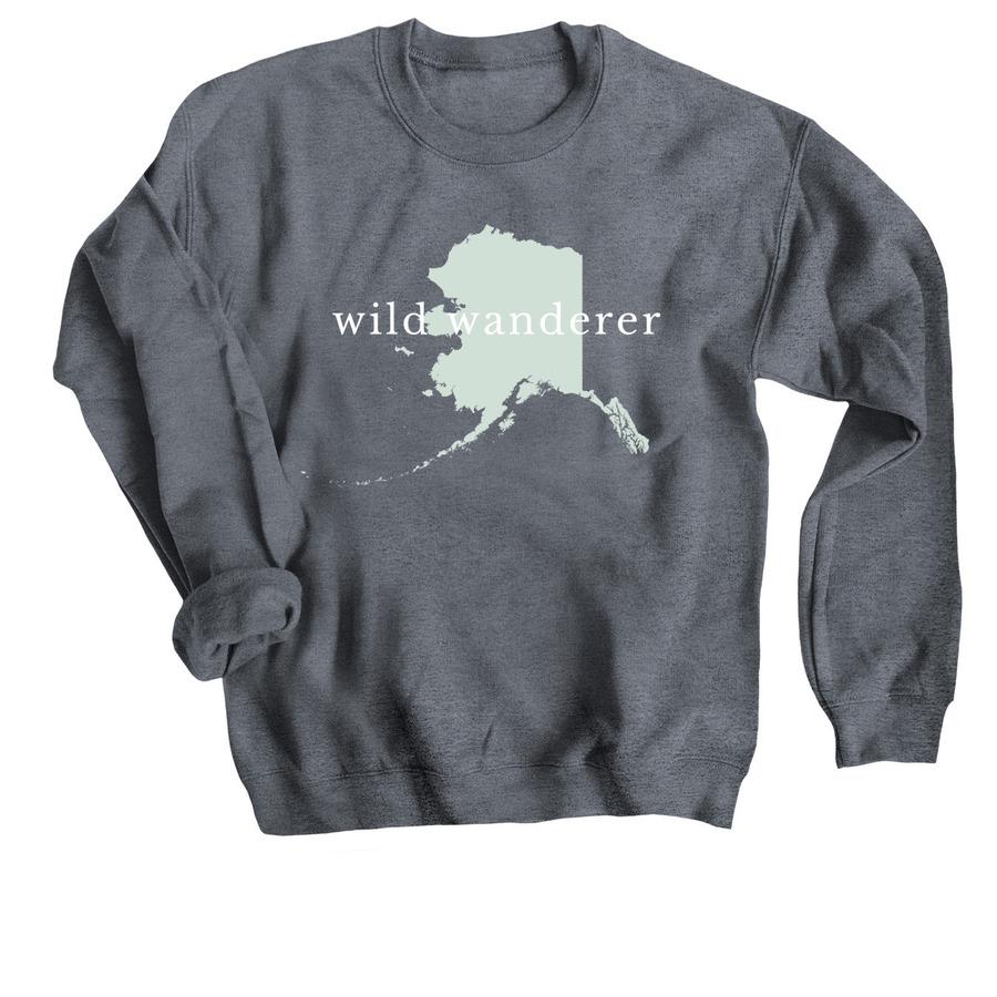 A shirt design with the text, "Wild Wanderer", and a graphic of the state of Alaska.