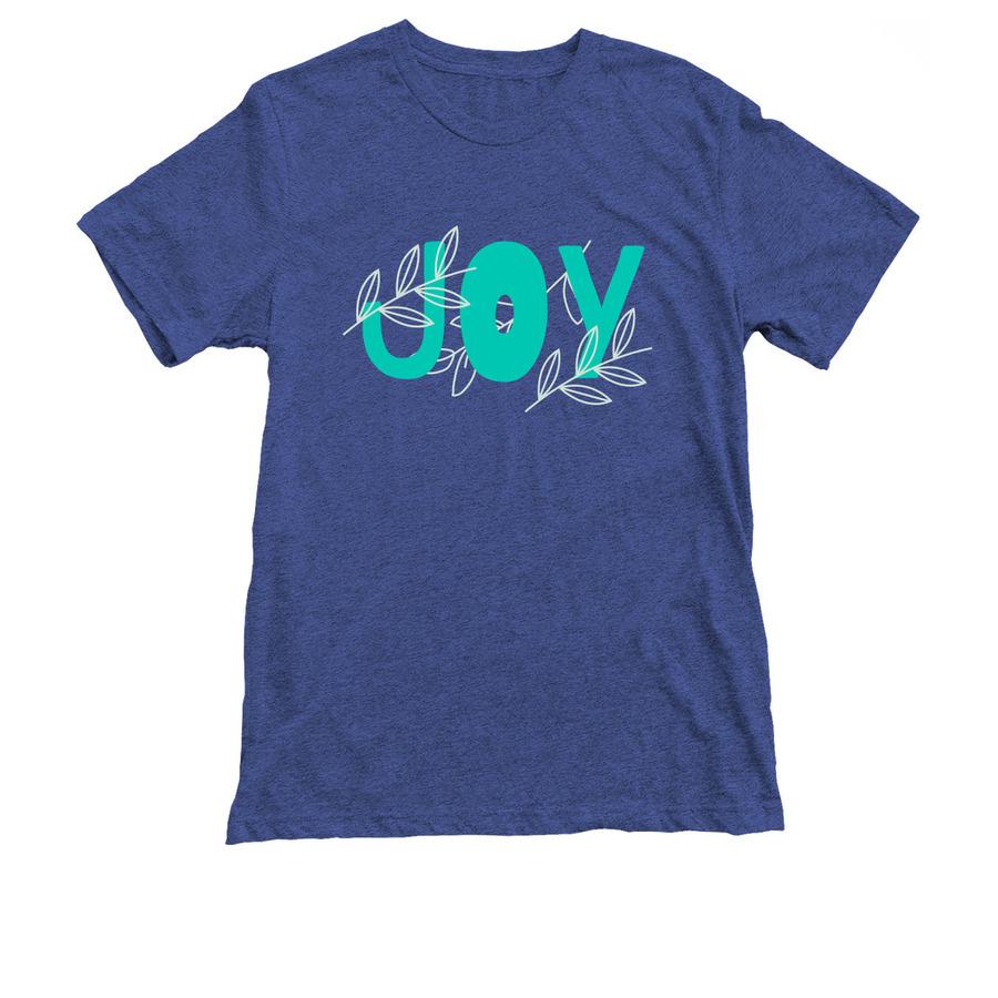 charcoal shirt with ornate joy text